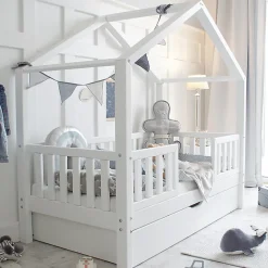 Petits-Meubles Lit cabane 90x190 barrières sommier et tiroir inclus Roxane Blanc Discount