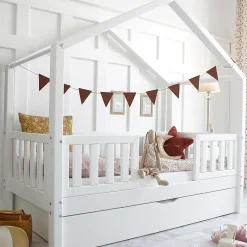 Petits-Meubles Lit cabane 90x190 barrières sommier et tiroir inclus Roxane Blanc Discount