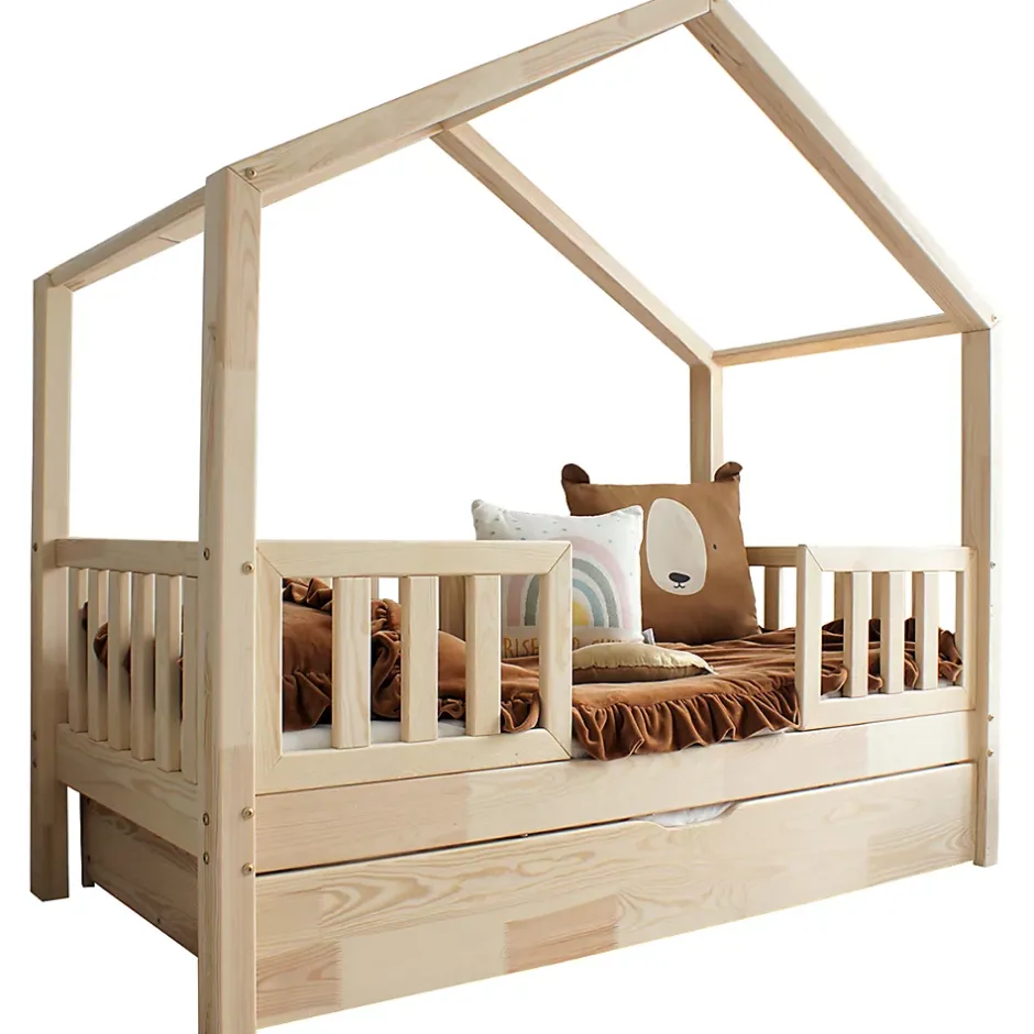 Petits-Meubles Lit cabane 90x190 barrières sommier et tiroir inclus Roxane Bois Sale