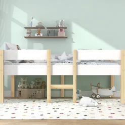 Enfant Okwish Lit cabane 90x190 cm - Lit enfant mi-hauteur avec protection antichute - Bois massif - Sans Matelas - Blanc