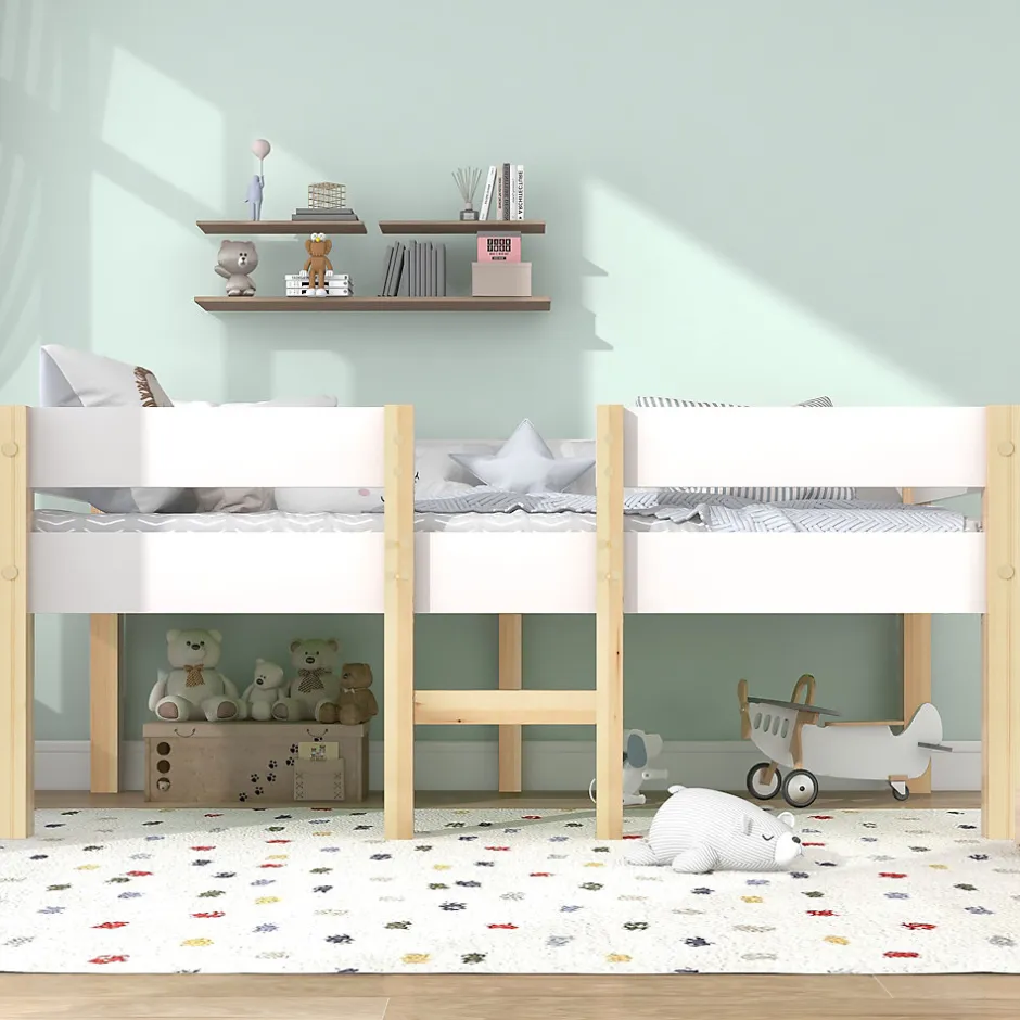 Enfant Okwish Lit cabane 90x190 cm - Lit enfant mi-hauteur avec protection antichute - Bois massif - Sans Matelas - Blanc