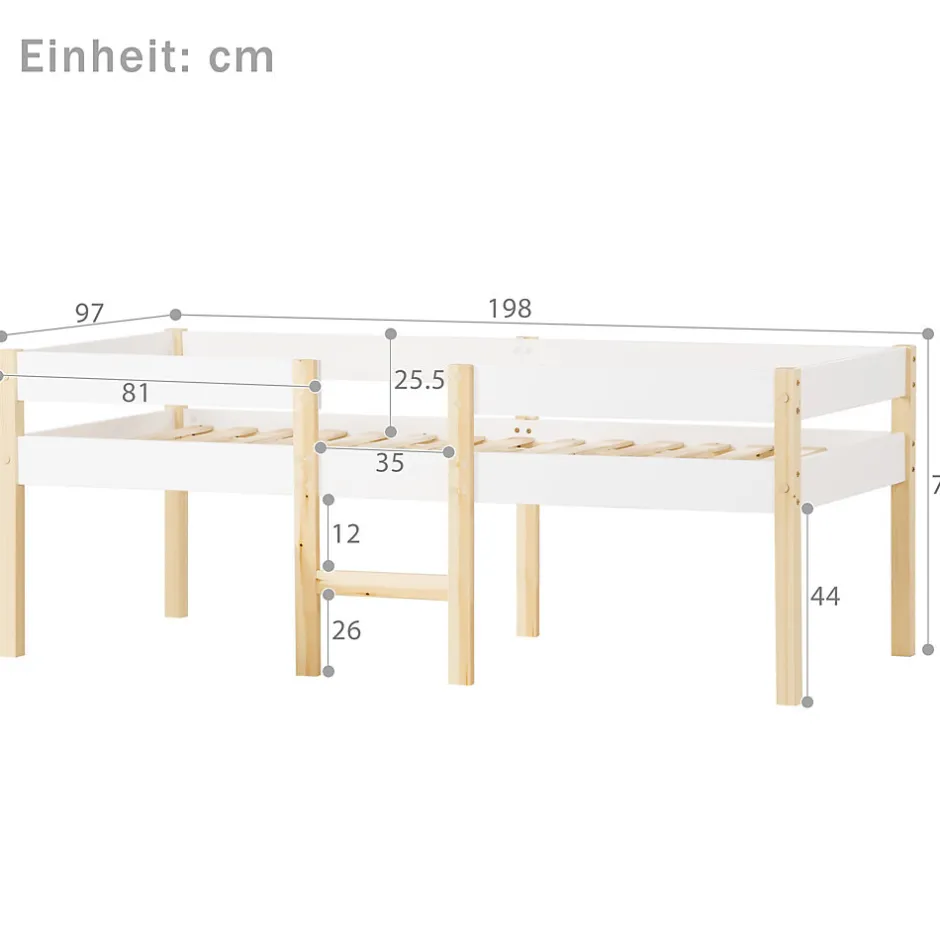 Enfant Okwish Lit cabane 90x190 cm - Lit enfant mi-hauteur avec protection antichute - Bois massif - Sans Matelas - Blanc