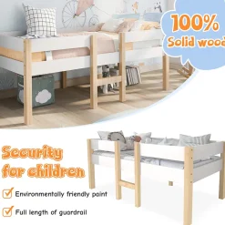 Enfant Okwish Lit cabane 90x190 cm - Lit enfant mi-hauteur avec protection antichute - Bois massif - Sans Matelas - Blanc