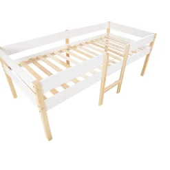 Enfant Okwish Lit cabane 90x190 cm - Lit enfant mi-hauteur avec protection antichute - Bois massif - Sans Matelas - Blanc