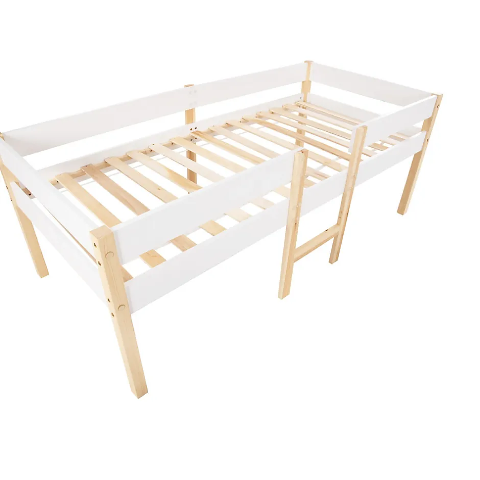 Enfant Okwish Lit cabane 90x190 cm - Lit enfant mi-hauteur avec protection antichute - Bois massif - Sans Matelas - Blanc