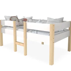 Enfant Okwish Lit cabane 90x190 cm - Lit enfant mi-hauteur avec protection antichute - Bois massif - Sans Matelas - Blanc