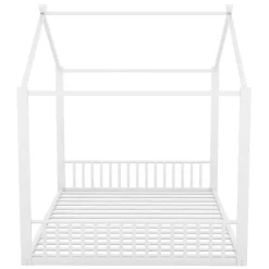 Okwish Lit Cabane 140x200 cm - Lit enfant avec Sommier à Lattes - Métal - Sans Matelas - Blanc