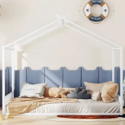 Okwish Lit Cabane 140x200 cm - Lit enfant avec Sommier à Lattes - Métal - Sans Matelas - Blanc