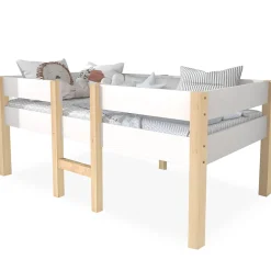 Okwish Lit cabane 90x200 cm - Lit enfant mi-hauteur avec protection antichute - Bois massif - Sans Matelas - Blanc Best