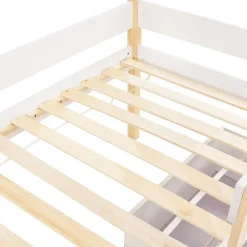 Okwish Lit cabane 90x190 cm - Lit mi-hauteur avec protection antichute et 2 tiroirs - Bois massif - Sans Matelas - Blanc Best