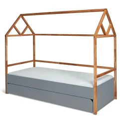 Enfant Petits-Meubles Lit cabane 90x200 sommier et tiroir inclus Bellamy Lotta Gris