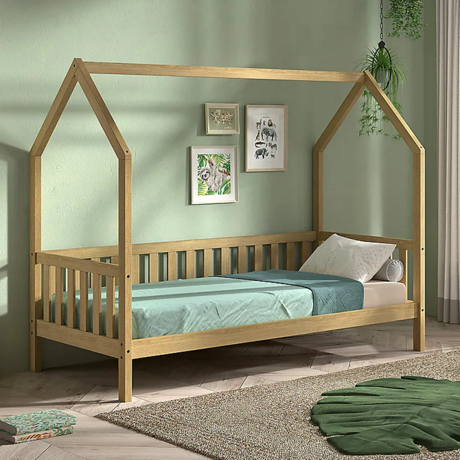 Enfant Petits-Meubles Lit cabane 90x200 sommier inclus Vipack Dallas Bois