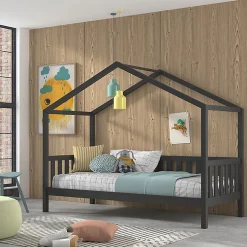 Enfant Petits-Meubles Lit cabane 90x200 sommier inclus Vipack Dallas Anthracite