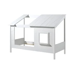 Enfant Petits-Meubles Lit Cabane 90x200 toit semi-ouvert et fenêtre Sommier inclus Vipack HouseBed - Blanc