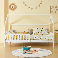 [En.Casa] Lit cabane Ydre bois de pin 120 x 200 cm blanc en.casa Clearance