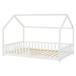 [En.Casa] Lit cabane Ydre bois de pin 120 x 200 cm blanc en.casa Clearance