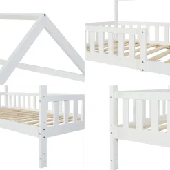 [En.Casa] Lit cabane Ydre bois de pin 90 x 200 cm blanc en.casa New