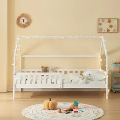 [En.Casa] Lit cabane Ydre bois de pin 90 x 200 cm blanc en.casa New