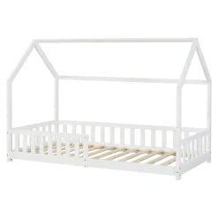 [En.Casa] Lit cabane Ydre bois de pin 90 x 200 cm blanc en.casa New