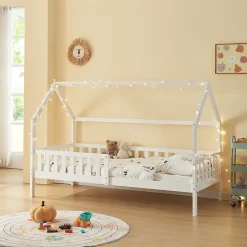 [En.Casa] Lit cabane Ydre bois de pin 90 x 200 cm blanc en.casa New