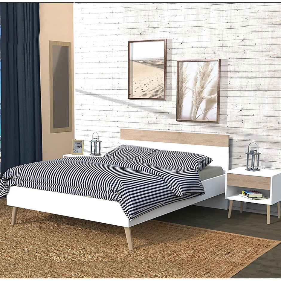 Weber Industries Lit CAMPER 160x200 cm / Décor chêne blanchi et blanc