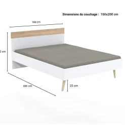 Weber Industries Lit CAMPER 160x200 cm / Décor chêne blanchi et blanc