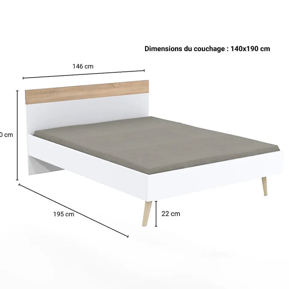 Weber Industries Lit CAMPER 140x190 cm / Décor Chêne blanchi et blanc