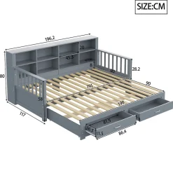 Redom Lit canapé extensible bois massif 90 180 par 190 cm rangement prise deux tiroirs sommier multifonction pin gris 1 Outlet