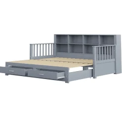 Redom Lit canapé extensible bois massif 90 180 par 190 cm rangement prise deux tiroirs sommier multifonction pin gris 1 Outlet