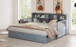 Redom Lit canapé extensible bois massif 90 180 par 190 cm rangement prise deux tiroirs sommier multifonction pin gris 1 Outlet