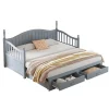 Redom Lit canapé extensible pin 90 190 par 180 190 colonnes dossier accoudoirs tiroirs sommier multifonction gris