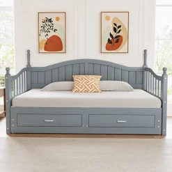 Redom Lit canapé extensible pin 90 190 par 180 190 colonnes dossier accoudoirs tiroirs sommier multifonction gris
