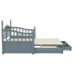 Redom Lit canapé extensible pin 90 190 par 180 190 colonnes dossier accoudoirs tiroirs sommier multifonction gris
