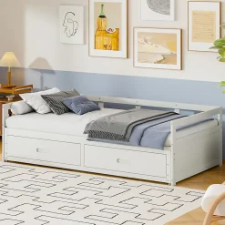 Redom Lit canapé extensible quatre vingt dix cent quatre vingt par deux cents bois de pin avec tiroirs sommier rangement blanc Hot