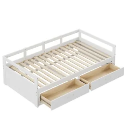 Redom Lit canapé extensible quatre vingt dix cent quatre vingt par deux cents bois de pin avec tiroirs sommier rangement blanc Hot