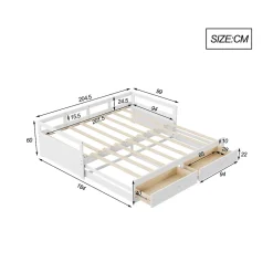 Redom Lit canapé extensible quatre vingt dix cent quatre vingt par deux cents bois de pin avec tiroirs sommier rangement blanc Hot
