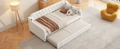 Enfant Fortuna lai Lit Canapé 90x200cm, Avec Lit Escamotable, USB, Beige