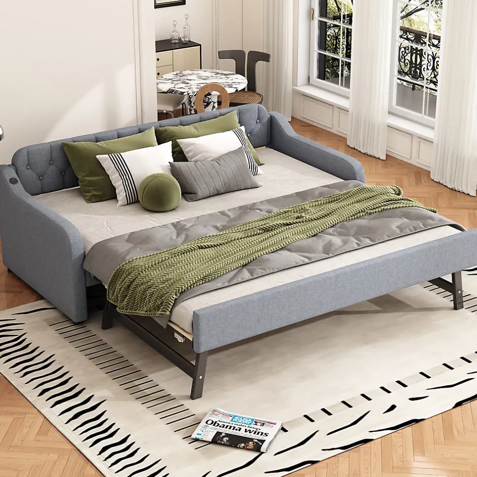 Fortuna lai Lit Canapé 90x200cm, Avec Lit Escamotable, USB, Gris Online