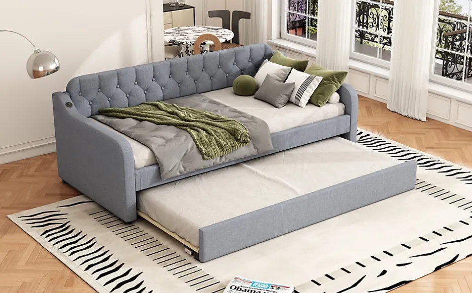 Fortuna lai Lit Canapé 90x200cm, Avec Lit Escamotable, USB, Gris Online