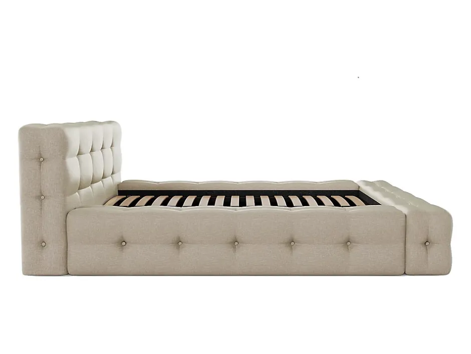 Vente-unique Lit capitonné 160 x 200 cm - Tissu chiné - Beige - LERUCO New