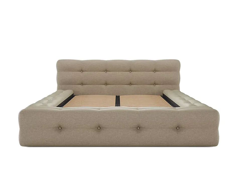 Vente-unique Lit capitonné 160 x 200 cm - Tissu chiné - Beige - LERUCO New