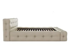 Vente-unique Lit capitonné 140 x 190 cm - Tissu chiné - Beige + Sommier + Matelas - LERUCO New