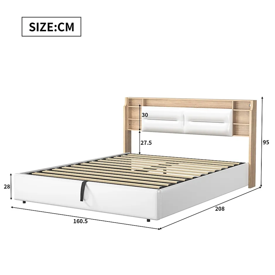 Fortuna lai Lit capitonné, 160 x 200 cm, avec fonction de charge USB de type C, éclairage LED et 4 tiroirs, sommier à lattes en bois Discount
