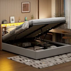 Fortuna lai Lit capitonné, 160 x 200 cm, avec fonction de charge USB de type C, éclairage LED et 4 tiroirs, sommier à lattes en bois Discount
