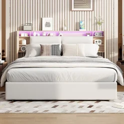 Fortuna lai Lit capitonné, 160 x 200 cm, avec fonction de charge USB de type C, éclairage LED et 4 tiroirs, sommier à lattes en bois Discount