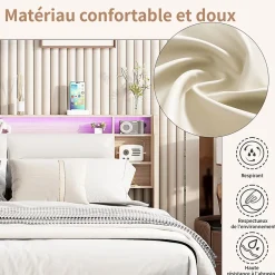 Fortuna lai Lit capitonné, 160 x 200 cm, avec fonction de charge USB de type C, éclairage LED et 4 tiroirs, sommier à lattes en bois Discount