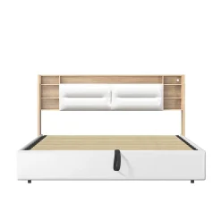 Fortuna lai Lit capitonné, 160 x 200 cm, avec fonction de charge USB de type C, éclairage LED et 4 tiroirs, sommier à lattes en bois Discount