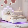 Simple Life Lit Capitonné 90 X 200 Cm,en Forme De Couronne,en Cuir Pu,lit LED Avec Sommier à Lattes,blanc Sale