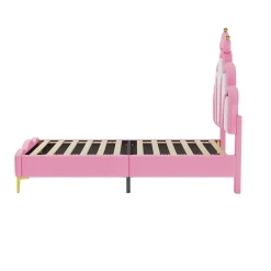 Simple Life Lit Capitonné 90 X 200 Cm,en Forme De Couronne,en Cuir Pu,lit LED Avec Sommier à Lattes,rose