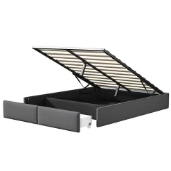 ProximaX Lit capitonné 140 x 200cm, lit plateforme, lit capitonné sans tête de lit, avec rangement hydraulique et 2 tiroirs, gris Sale
